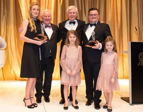 Vivian Schockemöhle, Ullrih Kasselmann, Paul Schockemöhle, Francois, Emma & Lilly Kasselmann with the life time achievement award at the 40th P.S.I. Auction Gala