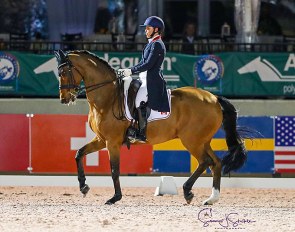 Jill Irving and Degas win the CDI-W Grand Prix on the first day of competition of the 2020 Wellington Dressage Season :: Photo © Sue Stickle