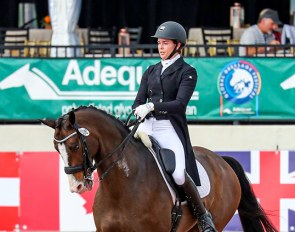 Anna Marek (USA) records her first win of the week, claiming the top spot in the FEI Intermediate I Freestyle CDI3* with 73.8% on Snoopy Sunday :: Photo © Sue Stickle