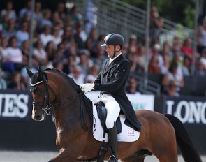 Jan Møller Christensen and Hesselhøj Donkey Boy win silver at the 2019 World Young Horse Championships :: Photo © Astrid Appels
