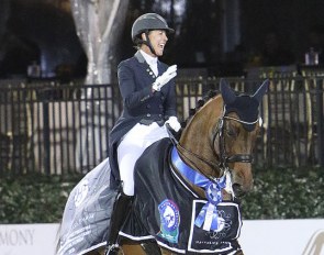 Jessica Jo Tate and Faberge winning the Kur to Music at the 2020 CDI Wellington :: Photo © Richard Malmgren