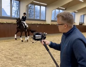 Nanna Skodborg Merrald and Blue Hors Zack getting videoed for the 2020 Blue Hors Christmas Video