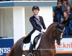 Kirsten Brouwer and Sultan des Paluds at the 2017 World Young Horse Championships :: Photo © Astrid Appels