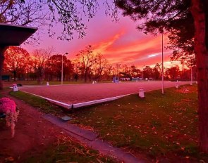 Sunset over this beautiful, private yard in the Prater park in Vienna, Austria