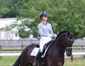 Dutch Dinja van Liere aboard Iron Spring Farm (USA)'s German stallion Lowlands at the first German WCYH selection trial :: Photo © Astrid Appels