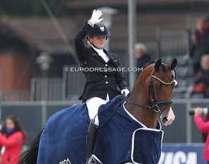 Jeanna Hogberg and Hesselhøj Down Town win the 5-year old Finals at the 2021 World Young Horse Championships in Verden :: Photo © Astrid Appels