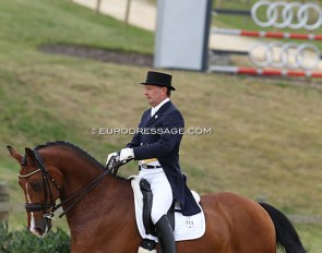 Jon D. Pedersen on his last international competition horse, Jose Kilen, before committing full time to training. Here they rode at the 2012 CDI Leudelange :: Photo © Astrid Appels