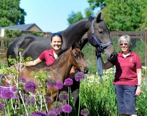 Emma and Jill Blundell of Mount St. John with broodmare Amaya (by Ampere x Ehrenwort) for sale in the 2nd MSJ Broodmare and Implanted Embryo Auction