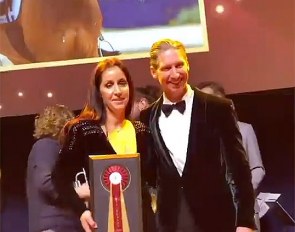 Patrik Kittel and Masahiro Kosaka's Bergsjöholms Valbonne was named "Tomorrow's Horse" at the 2021 Swedish Riders Gala