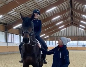 Ingrid Klimke with daughter Greta aboard Franziskus