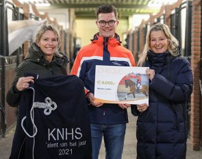 Anky van Grunsven, 2021 KNHS Talent of the Year Marten Luiten, and Iris Boelhouwer :: Photo © KNHS