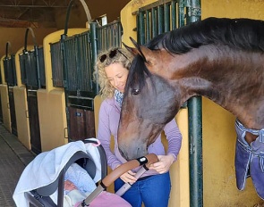 Maria introducing baby Rosarinho to her Olympic ride, Fenix de Tineo 