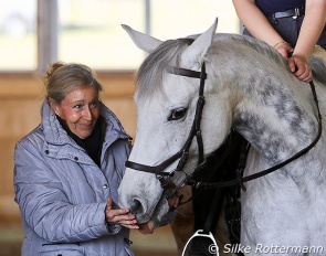 Christine Stückelberger with Maya Thumm's Württemberger mare Denaria (by Denario x Dr.Jackson) at the clinic in Heimsheim on 27 March 2022 :: Photo © Silke Rottermann