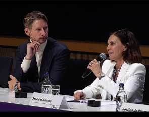 FEI Dressage Committee show organizers representative Patrik Kittel and chairwoman Maribel Alonso at the 2022 FEI Sports Forum