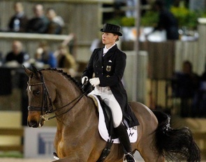 Isabell Werth and Satchmo in their signature half pass at the 2010 World Dressage Masters in Wellington :: Photo © Cealy Tetley for Dirk Caremans