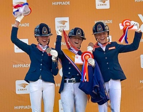Esmee Boers, Maddy Dijkshoorn and Morgan Walraven on the podium at the 2022 Dutch Pony Championships