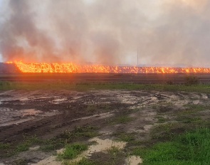 a 500 meter row of 20,000 straw bales caught fire on 8 September 2022