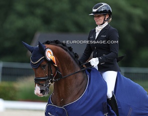 Jeanna Hogberg and Hesselhøj Down Town win the 6-year old Preliminary Test at the 202é World Young Horse Championships in Ermelo :: Photo © Astrid Appels