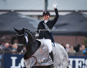Victoria Vallentin and Lyngbjergs St. Paris win the 2022 World Young Horse Championships :: Photo © Astrid Appels