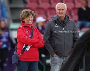 Danish elite sport chef Anne-Mette Binder and technical advisor Wolfram Wittig at the 2022 World Championships Dressage :: Photo © Astrid Appels