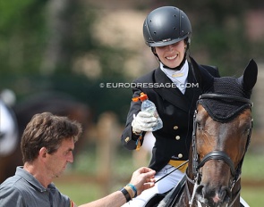 Rudolf Zeilinger coaching Josephine Rosen on Global at the 2021 CDI Grote Brogel :: Photo © Astrid Appels
