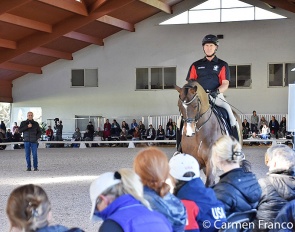 Chris Hickey on Valentin being coached by David Hunt at the 2023 USDF FEI Level Trainers' Conference :: Photo © Carmen Franco