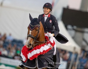 Brittany Fraser-Beaulieu and All In at his retirement ceremony at the 2023 CDI 5* Wellington :: Photo © Lily Forado
