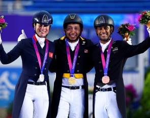 jacqueline Siu, Qabil Ambak and Anush Agarwalla on the individual podium at the 2023 Asian Games :: Photo © FEI