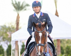 Steffen Peters and Akiko Yamazaki's Suppenkasper win the 2023 CDI-W Thermal :: Photo © Terri Miller