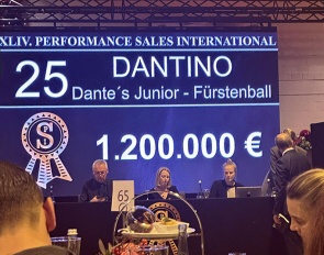 The top price of 1,200,000 euro was paid for dressage horse Dantino in the 2023 PSI Auction