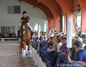 Molly O'Brien and Fortunato H20 riding in the 2024 USDF Trainers Conference in Loxahatchee, FL :: Photos © Carmen Franco