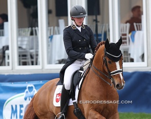 Catja Thomsen on the former Celle state stud breeding stallion Dohnanyi at the 2023 CDN Hagen :: Photo © Astrid Appels