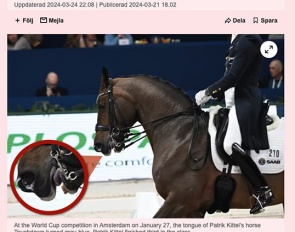 Aftonbladet's article of 21 March 2024 on blue tongues in international dressage sport 