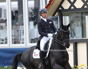 Benjamin Werndl riding Dallenio in the Nurnberger Burgpokal qualifier for developing PSG horses at the 2023 CDI Hagen :: Photo © Astrid Appels