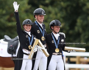 Team Germany with Von Bredow-Werndl, Wandres and Werth win Gold at the 2024 Olympics :: Photo © Astrid Appels