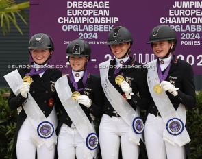 The gold medal winning German team at the 2024 European Junior Riders Championships in Opglabbeek: Oatley, Sohler, Pohl and von Borries :: Photo © Astrid Appels