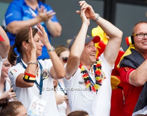 Carmen de Bondt and Jeroen Devroe at the opening ceremony of the 2018 World Equestrian Games :: Photo © Dirk Caremans