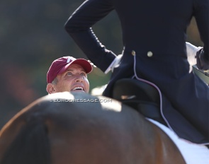 Guenter Seidel coaching his long-time student Anna Buffini at the 2024 CDI Hagen :: Photo © Astrid Appels