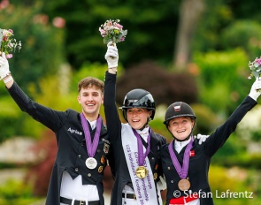 Moritz Treffinger, Anna Schölermann, Sara Aagaard Hyrm on the individual podium at the 2025 European Under 25 Championships :: Photo © Stefan Lafrentz