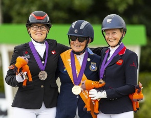 Pia Wulff Jelstrup, Louise Etzner Jakobsson, Nicola Naylor on the podium at the 2025 European Para Dressage Championships :: Photo © Silke Rottermann