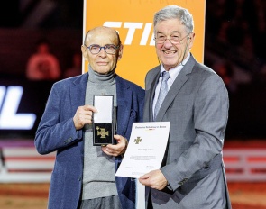 Willy Schetter received the Bronze Equestrian Cross from Peter Hofmann at the Stuttgart German Masters :: Photo © Stefan Lafrentz
