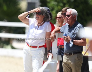 Former Swiss Grand Prix rider Silvia Ikle and Technical Delegate Gotthilf Riexinger working at the 2021 European Junior/Young Riders Championships :: Photo © Astrid Appels