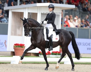 Susanne Barnow and EQ Secret Suprise at the 2025 World Young Horse Championships :: Photo © Astrid Appels