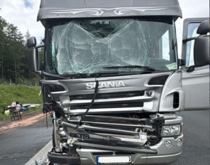 McLean's lorry after the chain collision on his way to Munich