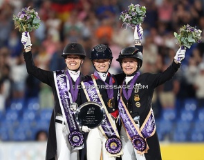 The kur podium at the 2026 World Championship: Dufour, Fry, Werth :: Photo © Astrid Appels