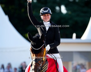 Betina Jaeger and Faustino G win the 6-year old final at the 2026 World Young Horse Championships :: Photo © Astrid Appels