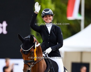 Betina Jaeger and Faustino G win the 6-yo preliminary test at the 2026 World Young Horse Championships :: Photo © Astrid Appels