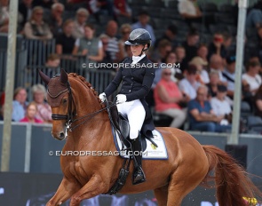Lovisa Wessblad and Ulrika Bynander's SWB mare Simmebros de Luze at the 2025 World Young Horse Championships in Verden :: Photo © Astrid Appels