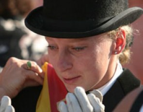 Jana Freund in tears after winning a 13th Bundeschampionate title in her career in 2004 :: Photo © Astrid Appels
