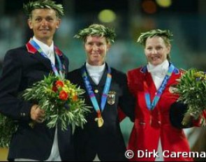 The individual eventing podium: Lesley Law, Bettina Hoy-Overesch, Kimberley Vinoski-Severson  :: Photo © Dirk Caremans